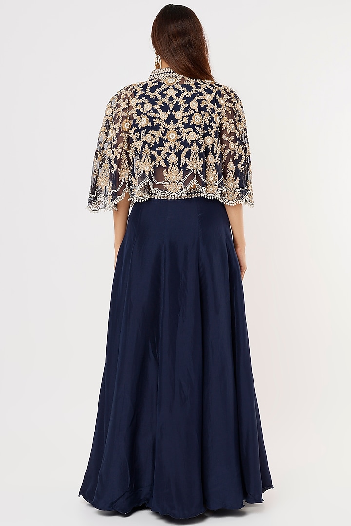 Dark Navy Blue Silk Satin Skirt Set by Malasa at Pernia's Pop Up Shop
