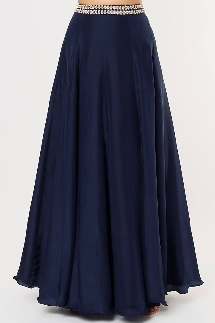 Dark Navy Blue Silk Satin Skirt Set by Malasa at Pernia's Pop Up Shop
