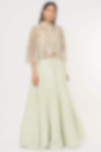 Sage Green Silk Satin Skirt Set by Malasa