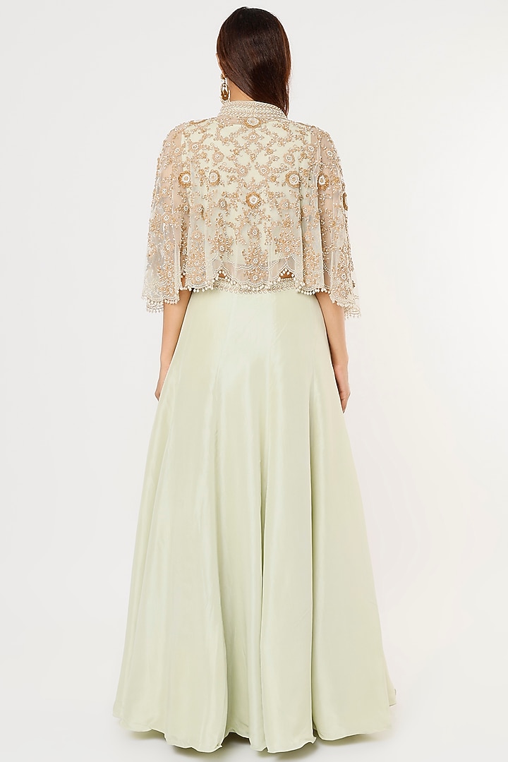 Sage Green Silk Satin Skirt Set by Malasa at Pernia's Pop Up Shop