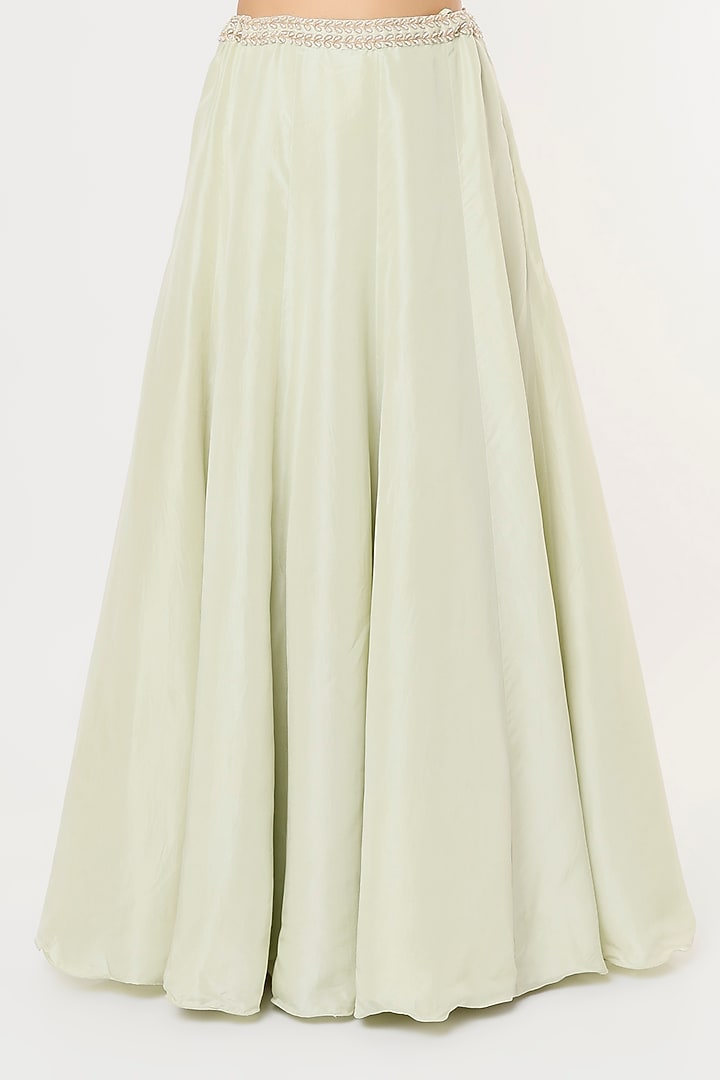 Sage Green Silk Satin Skirt Set by Malasa at Pernia's Pop Up Shop