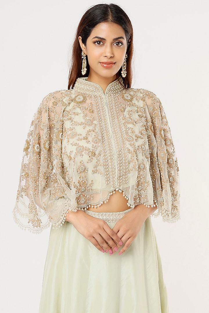 Sage Green Silk Satin Skirt Set by Malasa at Pernia's Pop Up Shop