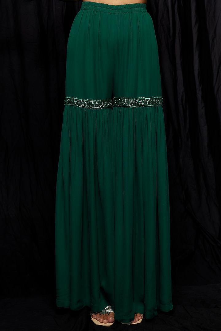 Green Georgette Wedding Sharara Set by Malasa at Pernia's Pop Up Shop