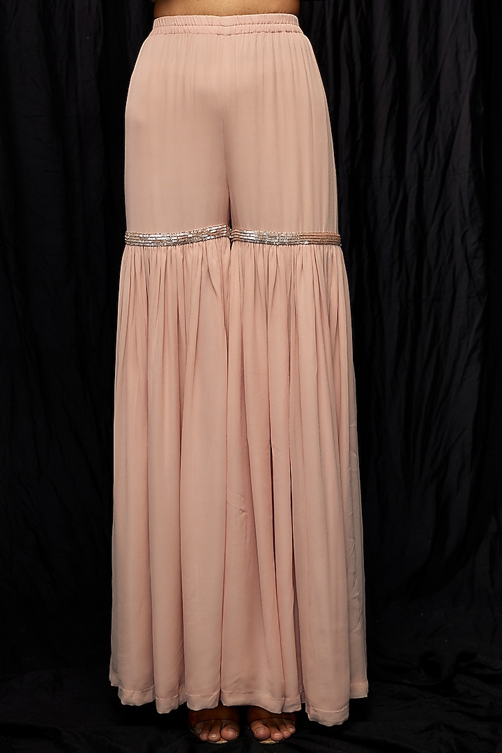 Blush Pink Net Wedding Sharara Set by Malasa at Pernia's Pop Up Shop