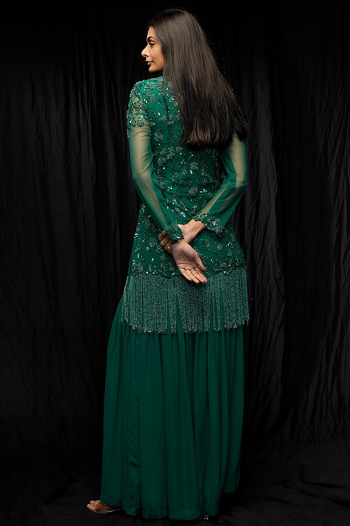 Green Georgette Bridal Sharara Set by Malasa at Pernia's Pop Up Shop