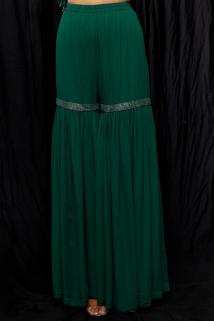 Green Georgette Bridal Sharara Set by Malasa at Pernia's Pop Up Shop