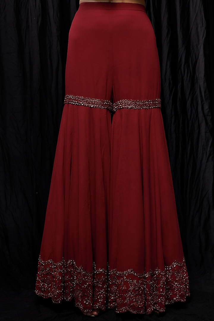 Red Georgette Bridal Sharara Set by Malasa at Pernia's Pop Up Shop