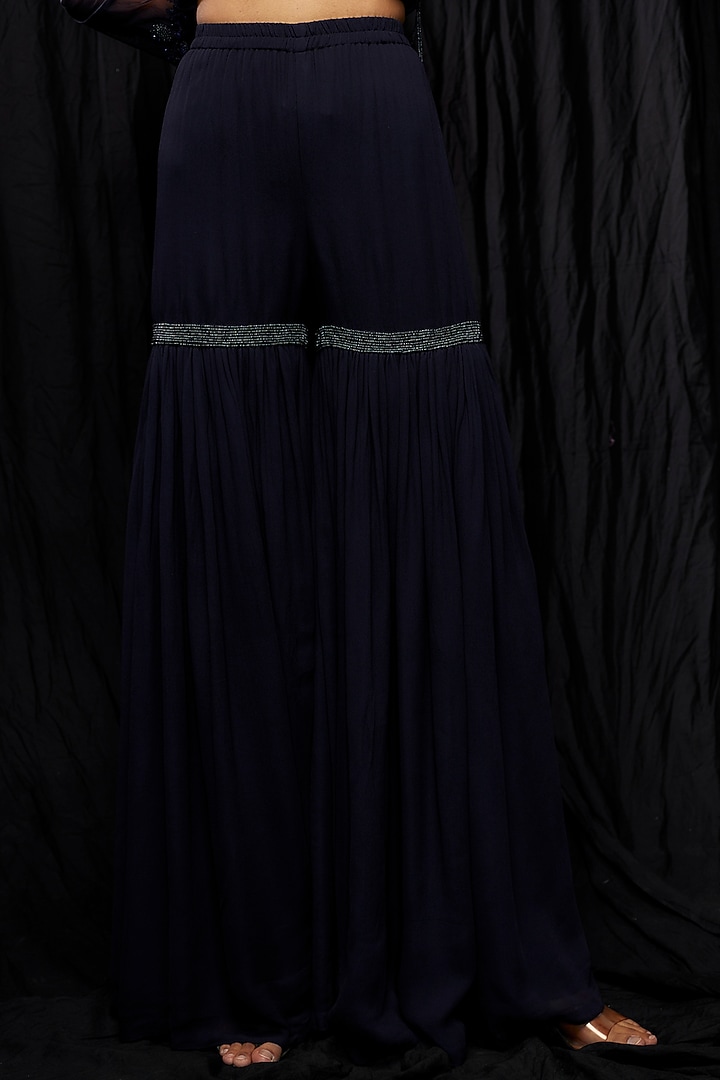 Navy Blue Georgette Bridal Sharara Set by Malasa at Pernia's Pop Up Shop