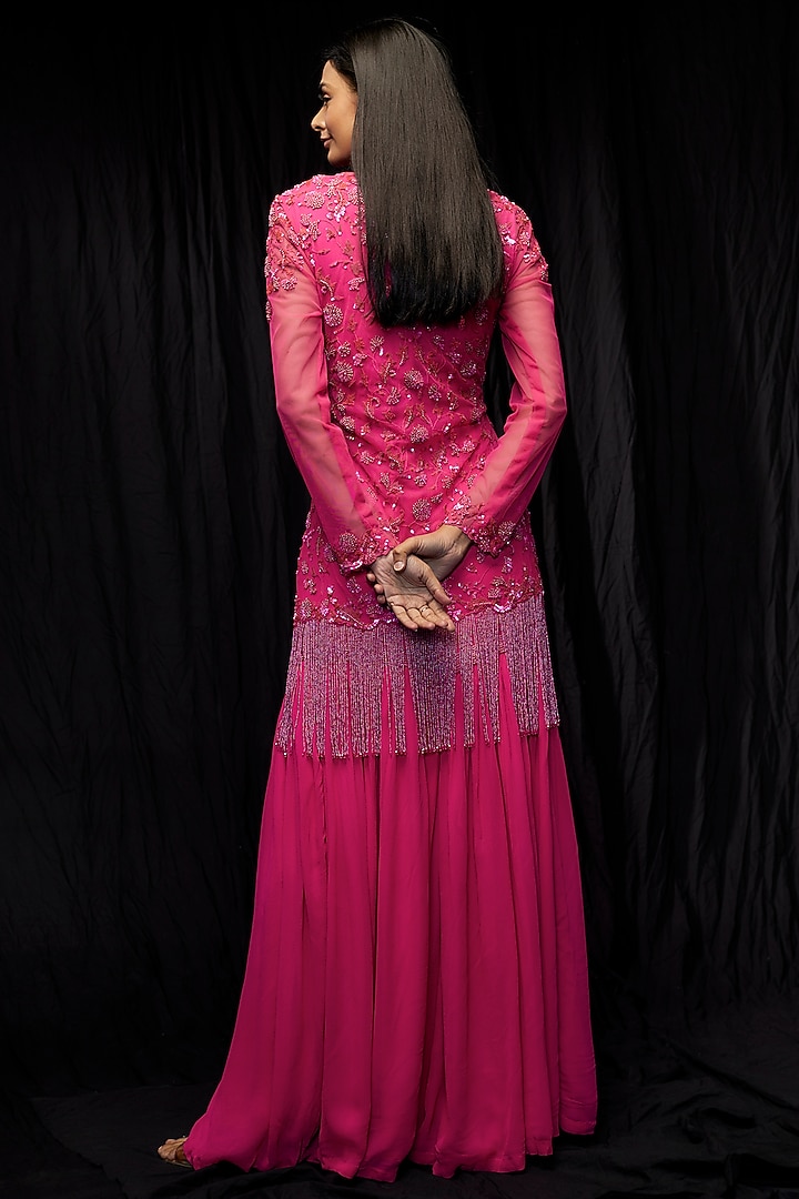 Pink Georgette Bridal Sharara Set by Malasa at Pernia's Pop Up Shop
