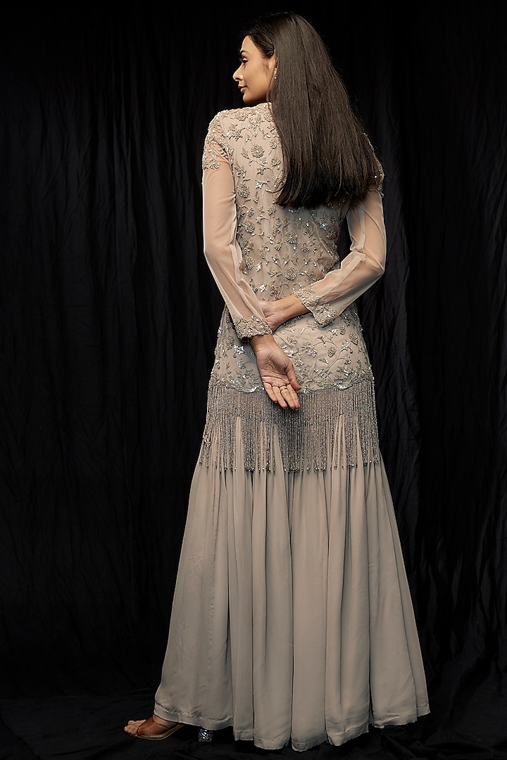 Beige Georgette Bridal Sharara Set by Malasa at Pernia's Pop Up Shop