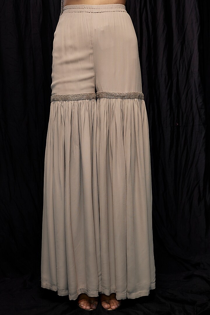 Beige Georgette Bridal Sharara Set by Malasa at Pernia's Pop Up Shop