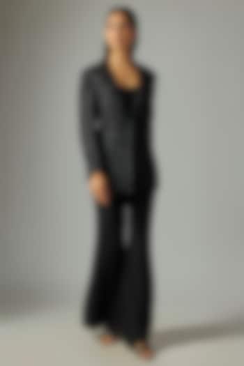 Black Georgette Cutdana Work Jacket Set by Malasa at Pernia's Pop Up Shop