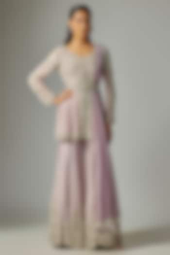 Lilac Georgette Pearl Work Bridal Sharara Set by Malasa at Pernia's Pop Up Shop