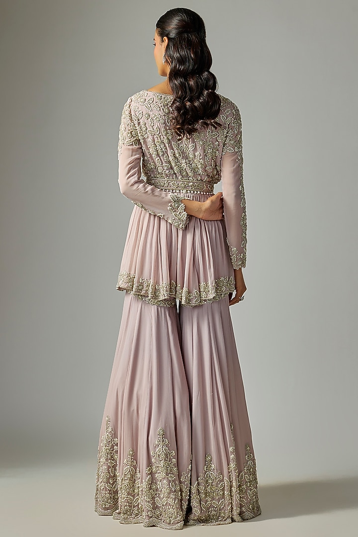 Lilac Georgette Pearl Work Bridal Sharara Set by Malasa at Pernia's Pop Up Shop