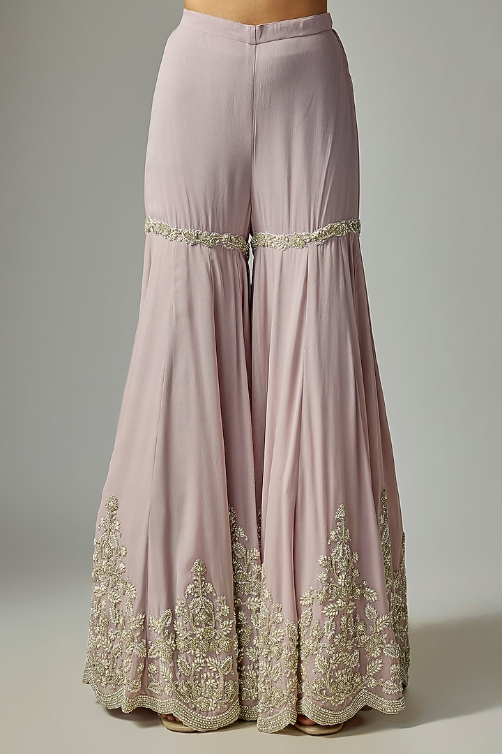 Lilac Georgette Pearl Work Bridal Sharara Set by Malasa at Pernia's Pop Up Shop
