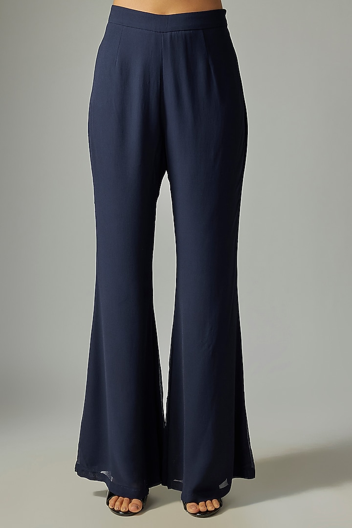 Blue Georgette Cutdana Work Jacket Set by Malasa at Pernia's Pop Up Shop