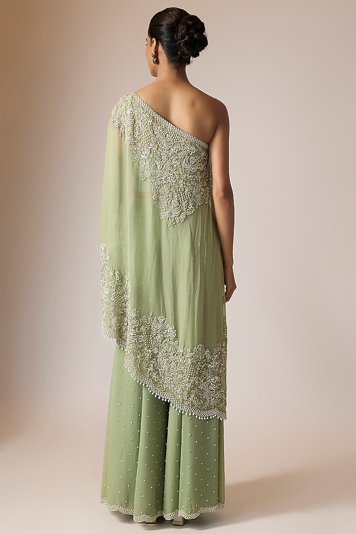 Sage Green Georgette Embroidered Cape Set by Malasa at Pernia's Pop Up Shop