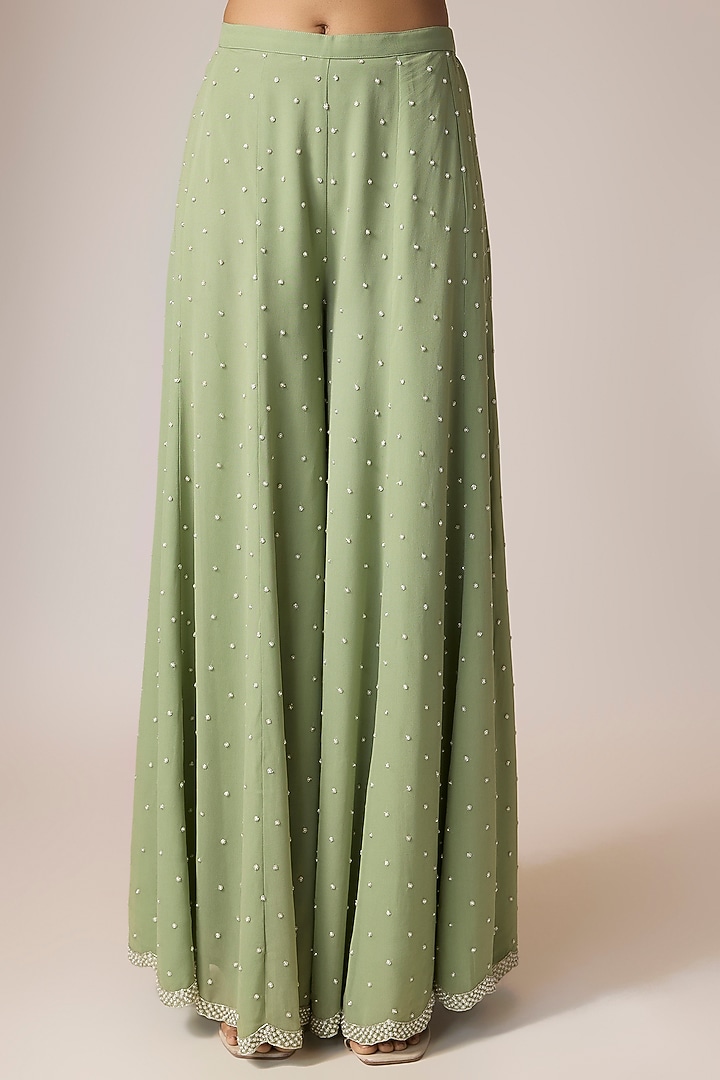 Sage Green Georgette Embroidered Cape Set by Malasa at Pernia's Pop Up Shop