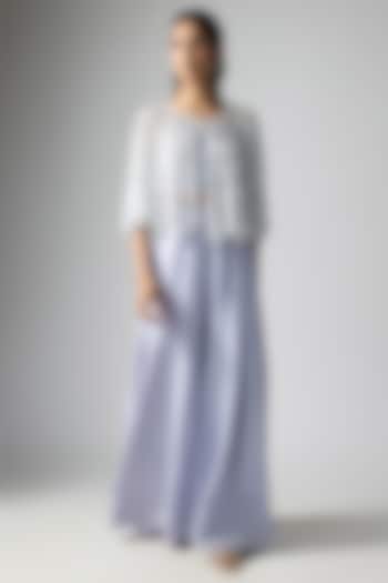 Sea Blue Silk Satin Wedding Sharara Set by Malasa at Pernia's Pop Up Shop