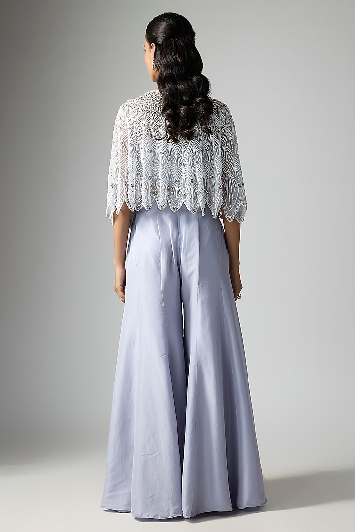 Sea Blue Silk Satin Wedding Sharara Set by Malasa at Pernia's Pop Up Shop