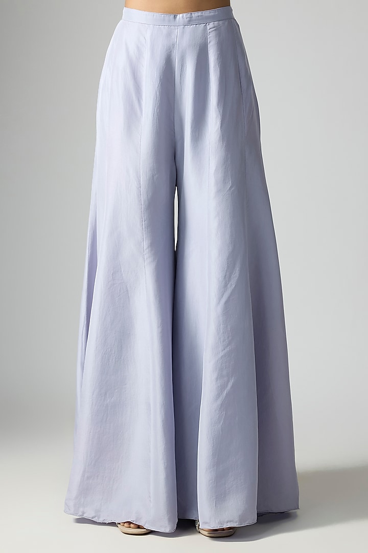 Sea Blue Silk Satin Wedding Sharara Set by Malasa at Pernia's Pop Up Shop