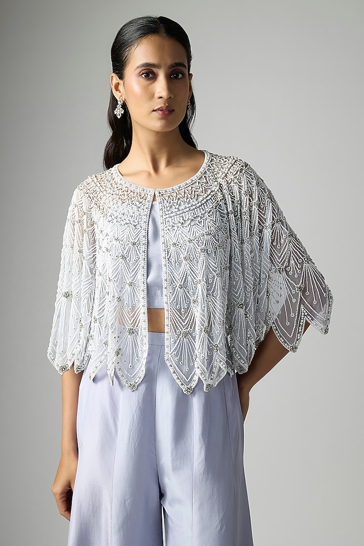 Sea Blue Silk Satin Wedding Sharara Set by Malasa at Pernia's Pop Up Shop