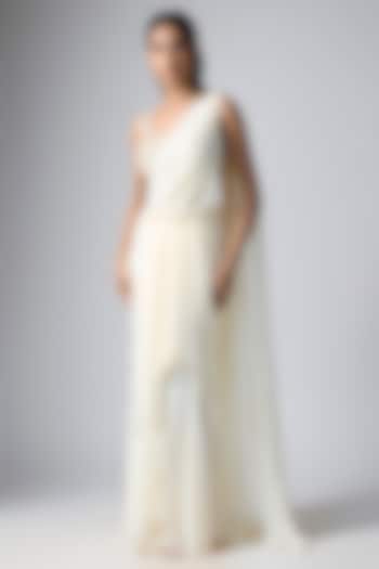 Cream Georgette Wedding Saree Set by Malasa at Pernia's Pop Up Shop