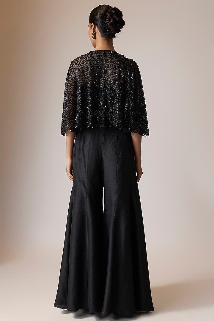 Black Satin Silk Wedding Sharara Set by Malasa at Pernia's Pop Up Shop