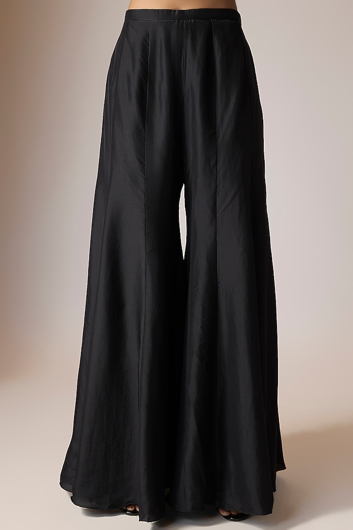 Black Satin Silk Wedding Sharara Set by Malasa at Pernia's Pop Up Shop