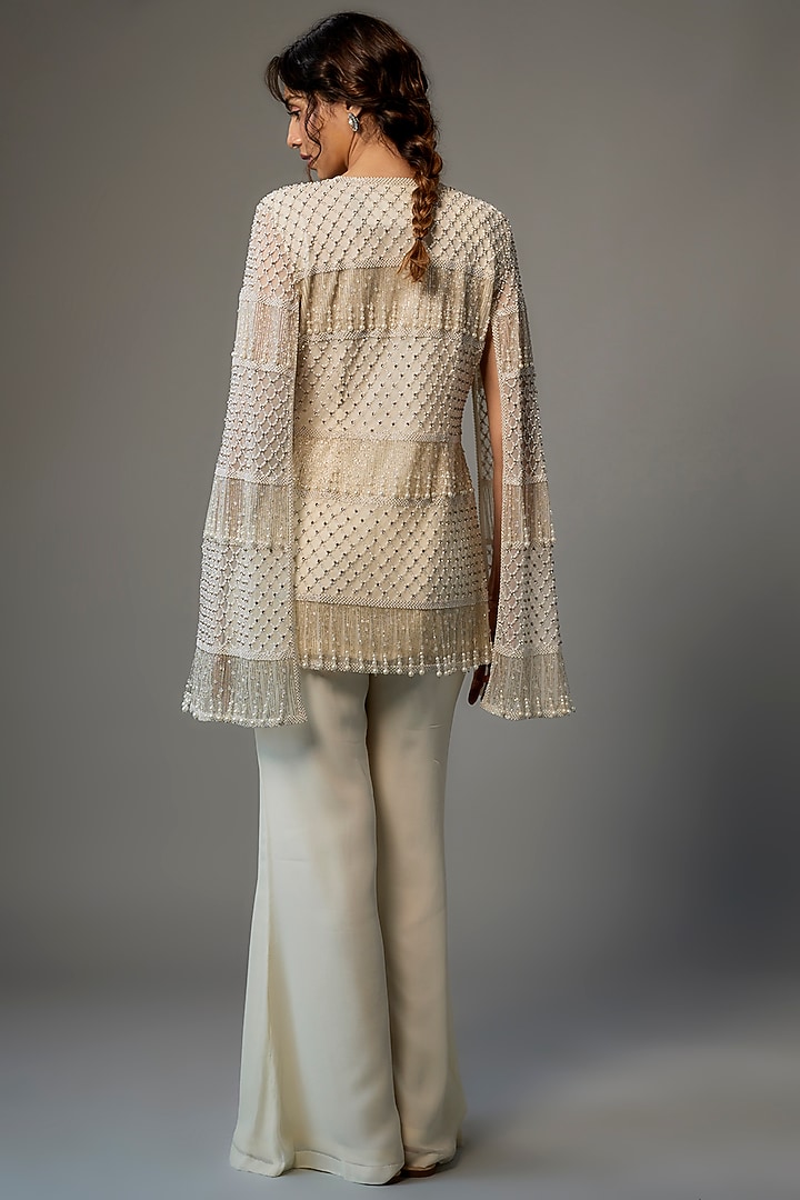 Ivory Net Embroidered Jacket Set by Malasa at Pernia's Pop Up Shop