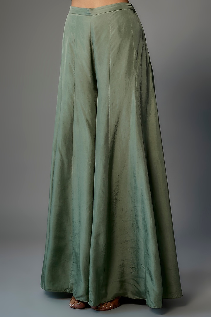 Green Silk Satin Wedding Sharara Set by Malasa at Pernia's Pop Up Shop