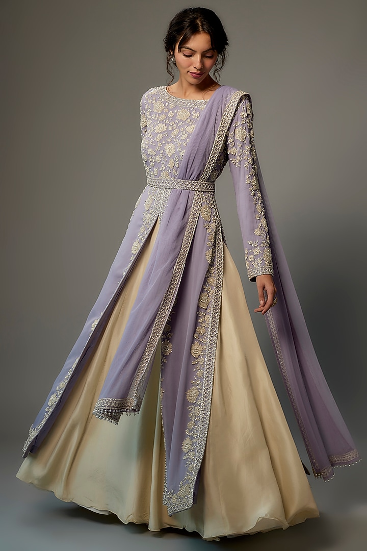 Lavender Georgette Embroidered Jacket Set by Malasa at Pernia's Pop Up Shop