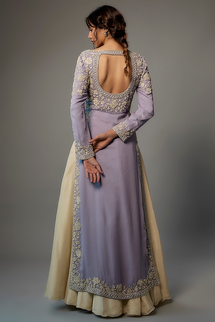 Lavender Georgette Embroidered Jacket Set by Malasa at Pernia's Pop Up Shop