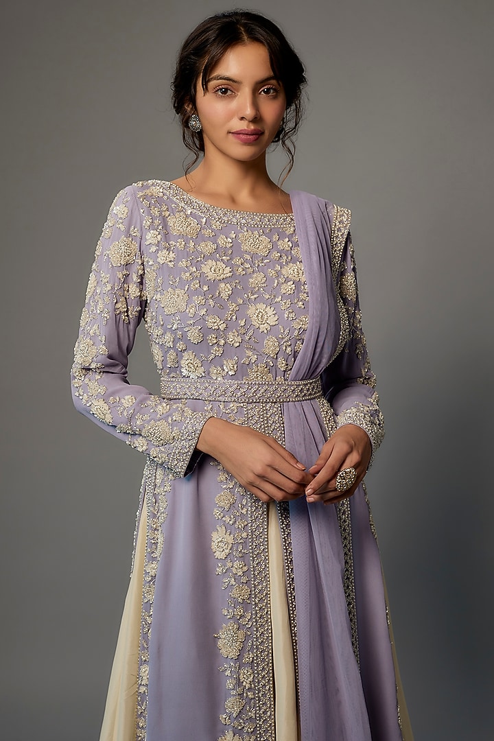 Lavender Georgette Embroidered Jacket Set by Malasa at Pernia's Pop Up Shop