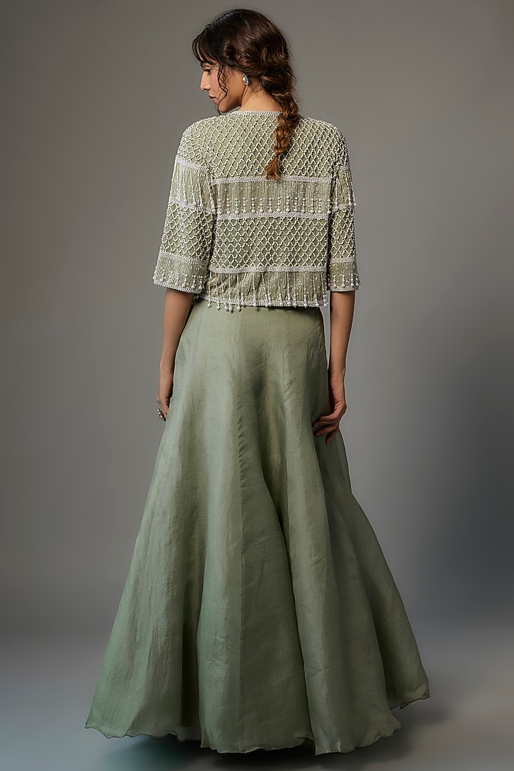 Green Net Embroidered Jacket Set by Malasa at Pernia's Pop Up Shop