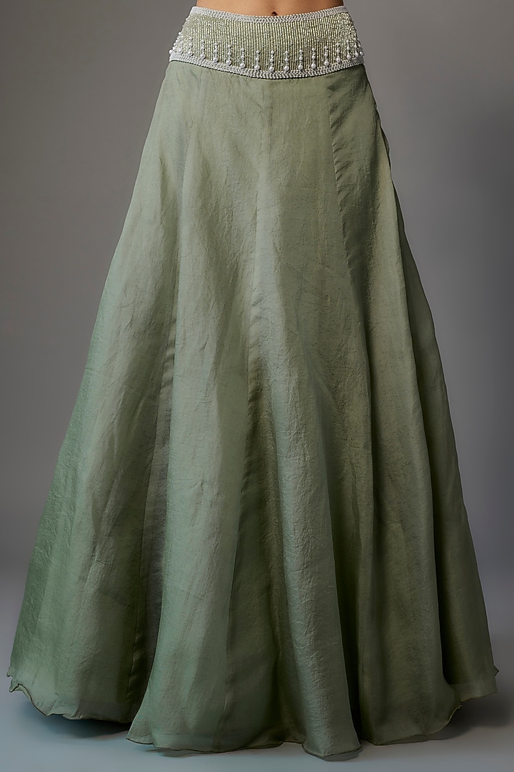 Green Net Embroidered Jacket Set by Malasa at Pernia's Pop Up Shop