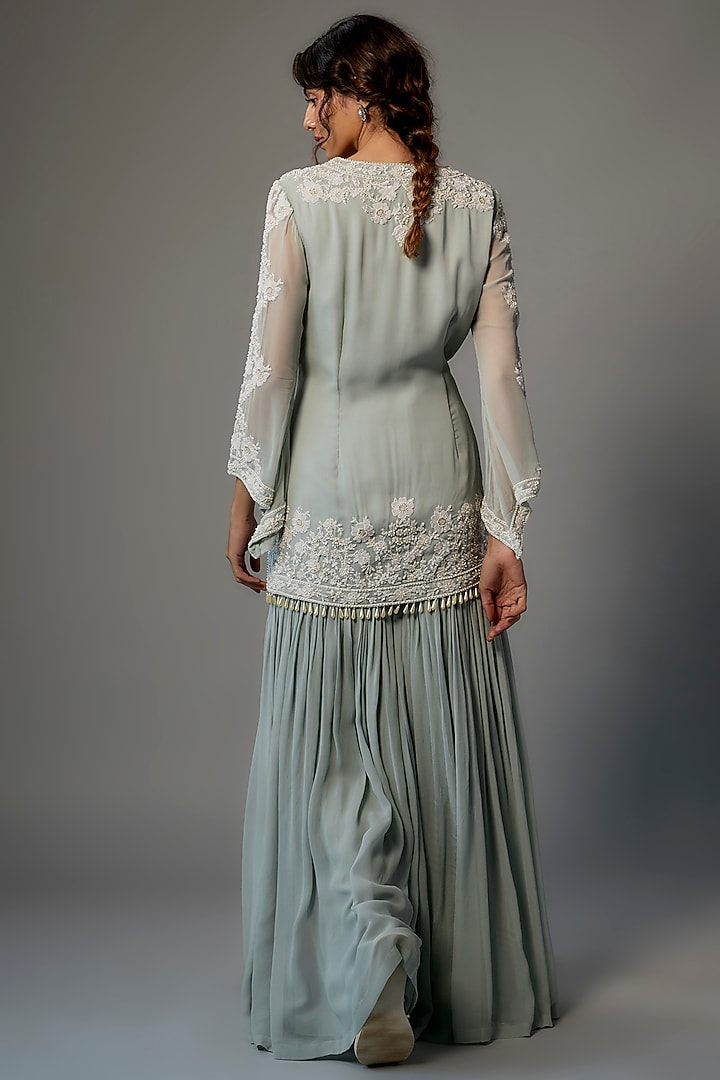 Powder Blue Georgette Wedding Sharara Set by Malasa at Pernia's Pop Up Shop
