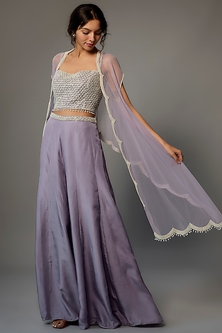 Lavender Silk Satin Sharara Set by Malasa