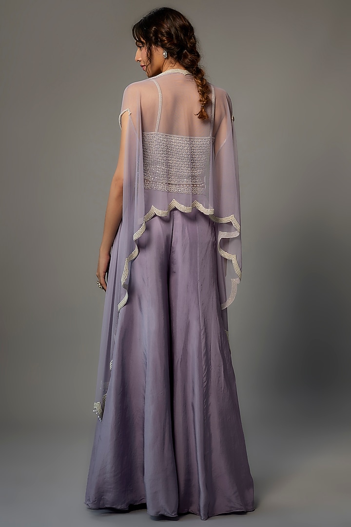 Lavender Silk Satin Wedding Sharara Set by Malasa at Pernia's Pop Up Shop