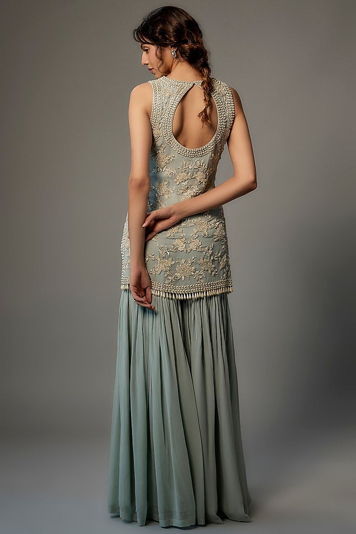 Powder Blue Georgette Wedding Sharara Set by Malasa at Pernia's Pop Up Shop