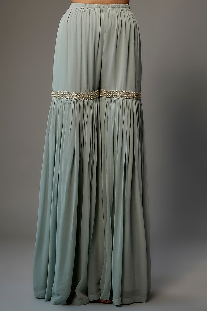 Powder Blue Georgette Wedding Sharara Set by Malasa at Pernia's Pop Up Shop