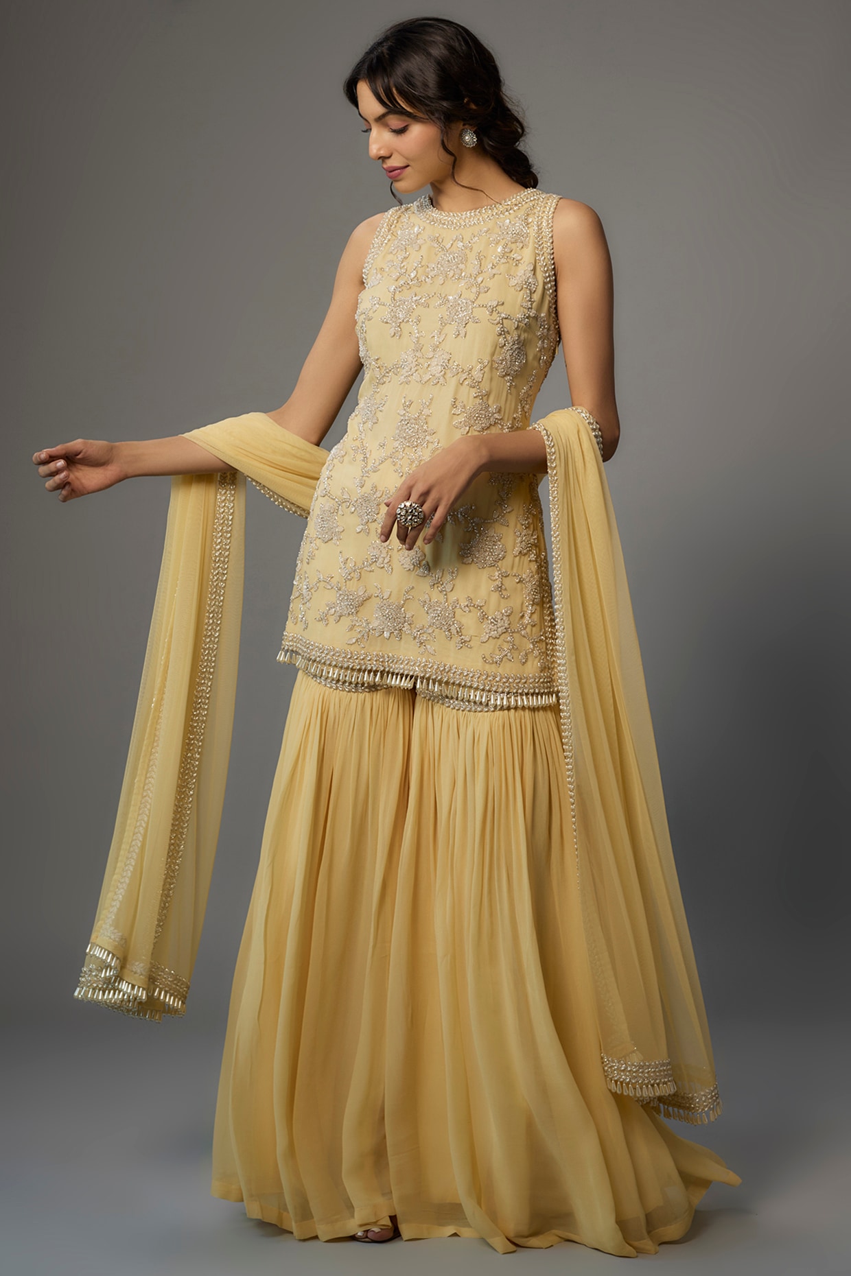 Yellow Georgette Sharara Straight