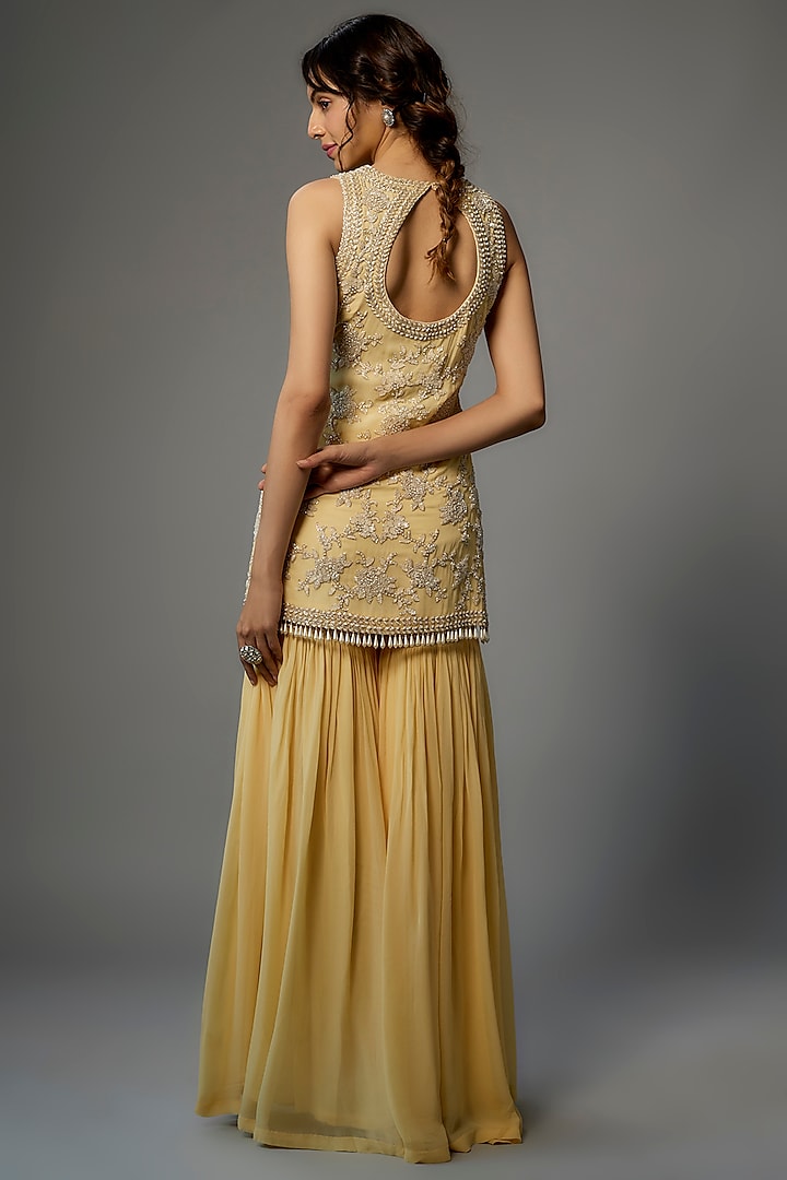 Yellow Georgette Wedding Sharara Set by Malasa at Pernia's Pop Up Shop