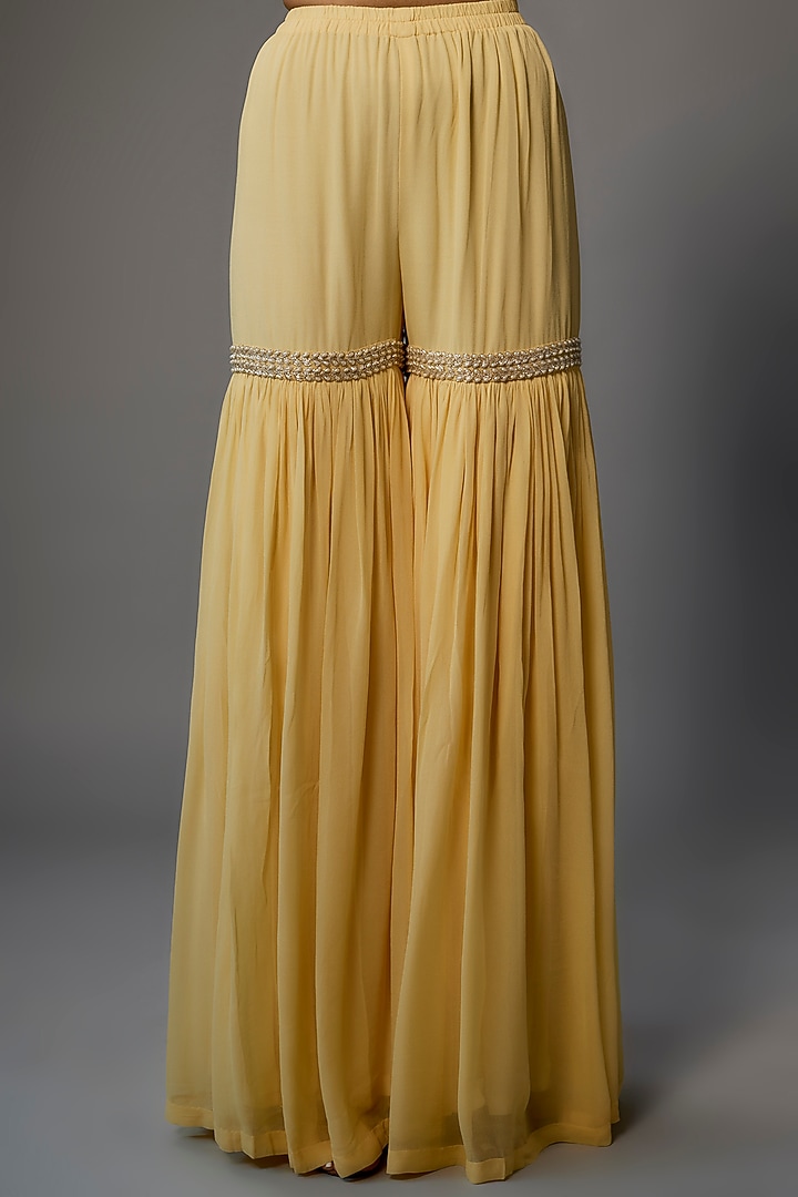 Yellow Georgette Wedding Sharara Set by Malasa at Pernia's Pop Up Shop