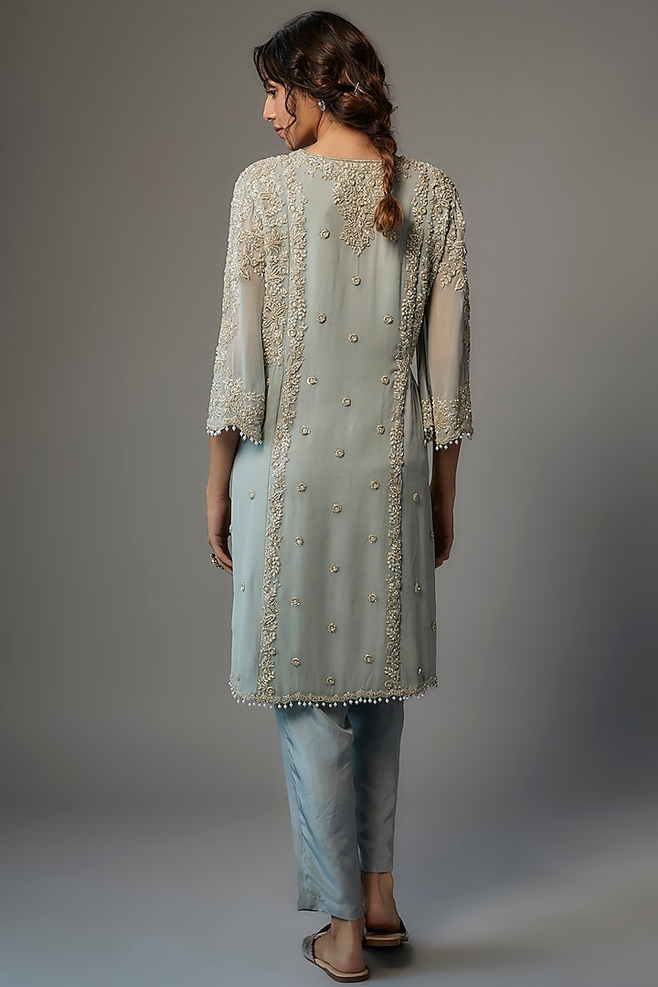 Powder Blue Georgette Embroidered Kurta Set by Malasa at Pernia's Pop Up Shop