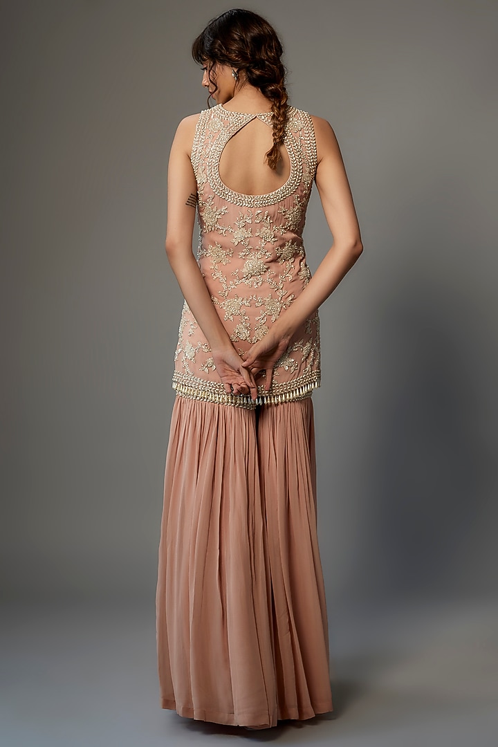 Blush Pink Georgette Wedding Sharara Set by Malasa at Pernia's Pop Up Shop