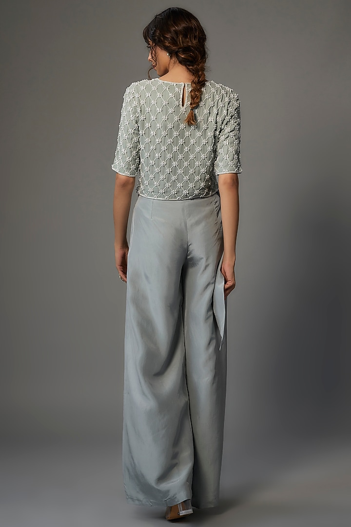 Powder Blue Silk Satin Pant Set by Malasa at Pernia's Pop Up Shop