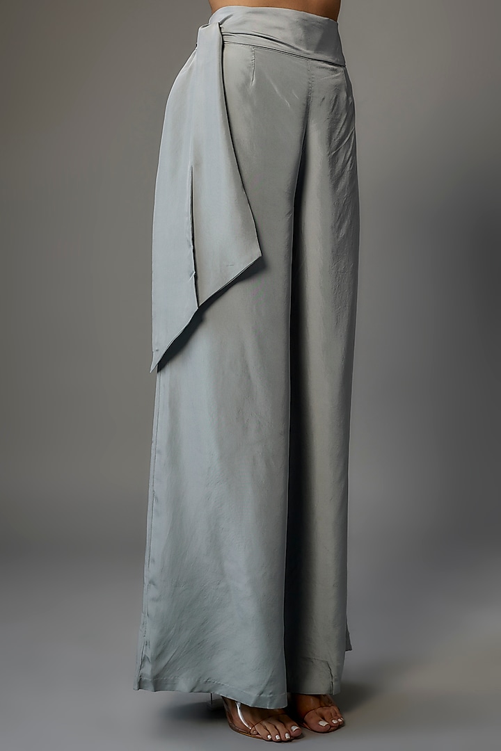 Powder Blue Silk Satin Pant Set by Malasa at Pernia's Pop Up Shop