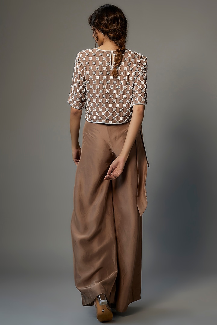 Brown Silk Satin Pant Set by Malasa at Pernia's Pop Up Shop