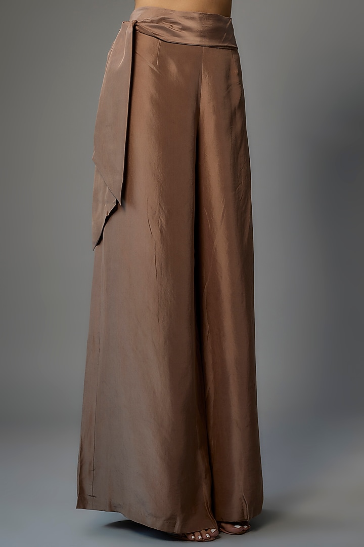 Brown Silk Satin Pant Set by Malasa at Pernia's Pop Up Shop